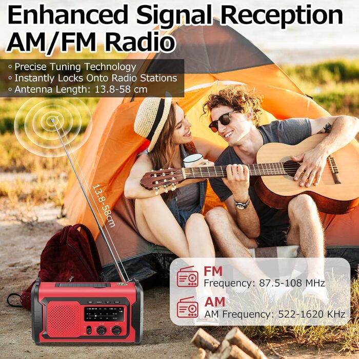 Радіо на сонячній батареї та ручному приводі 27000mAh з Bluetooth, FM/AM, SOS сигналом, динаміком та підключенням для навушників (Армійський зелений)
