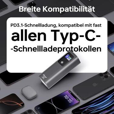 Powerbank 27000mAh, 140W, 3 порти, сумісний з iPhone, MacBook, iPad, AirPods