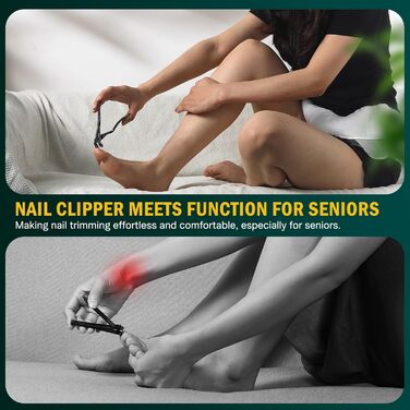 Набір для стрижки нігтів FVION для людей похилого віку – кусачки для товстих нігтів, довгий руків'я, для чоловіків та жінок (чорний)