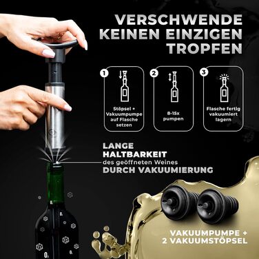 One Decision Deluxe Wine Cooling Rod 6-in-1 Set | Includes 2 Lengths Stainless Steel | Wine Cooler Rod + Vacuum Pump + Pourer | Gift Ideas for Women, Gifts for Men