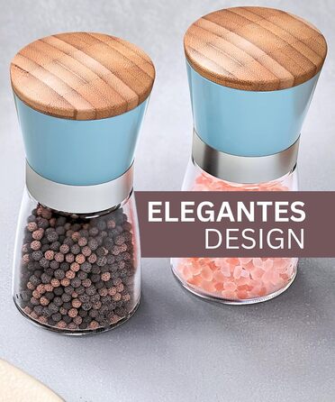 Мельниця для солі та перцю Hannah's Homebrand з керамічним механізмом - міцна для крупної солі (аквамарин, 2 шт.)