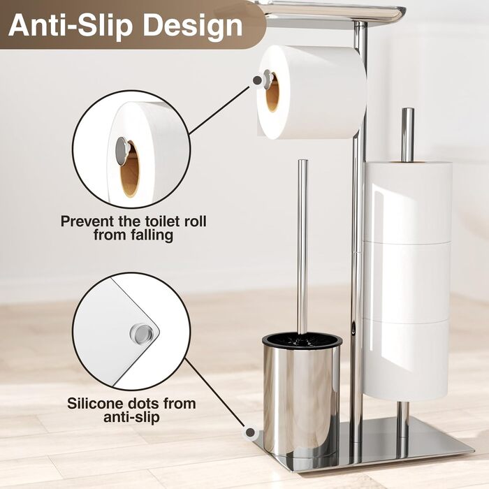 Тримач туалетного паперу настільний срібного кольору з щіткою - комплектуючий аксесуар для ванної кімнати