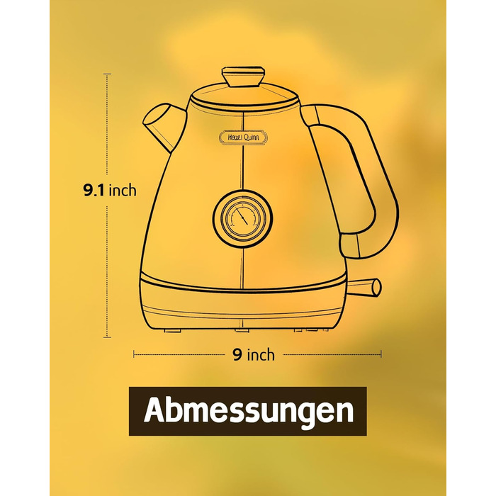 Hazel Quinn Kettle Retro Vintage Design Stainless Steel, 1.7 Liter, BPA-free, Stainless Steel, Automatic Shut-off, Water Kettle Temperature Display, Strix Controller, Dry Boil Protection, Renaissance