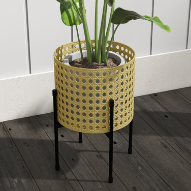 Outsunny 3-Piece Plant Stand Flower Stand with Rattan Look Made of Steel in Gold for Indoor & Outdoor