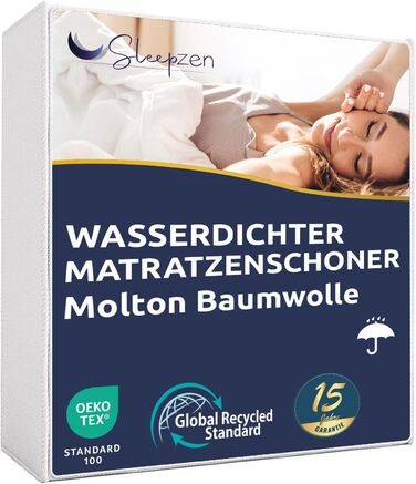 Waterproof Mattress Protector 90x200 Molton 100% Cotton, Mattress Cover with Wet Protection, Breathable, Latest Version of Bed Pad with Wet Protection - Made in EU