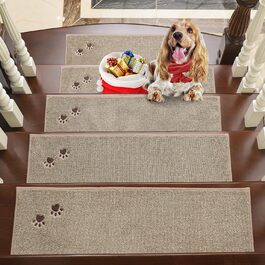 BEQHAUSE Non-Slip Stair Treads - 15 Piece Set, Washable Carpet for Stairs - Safe for Kids, Seniors & Pets - 22x70cm Beige