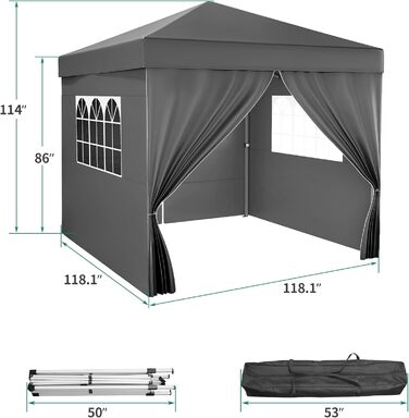 YITAHOME Outdoor Pop-Up Gazebo with Sides, Folding Gazebo, Waterproof Foldable Garden Gazebo for All Seasons, Camping Gazebo, Anti-UV with Free Adjustable Height for Parties, Markets (Dark Gray, 3x3m)