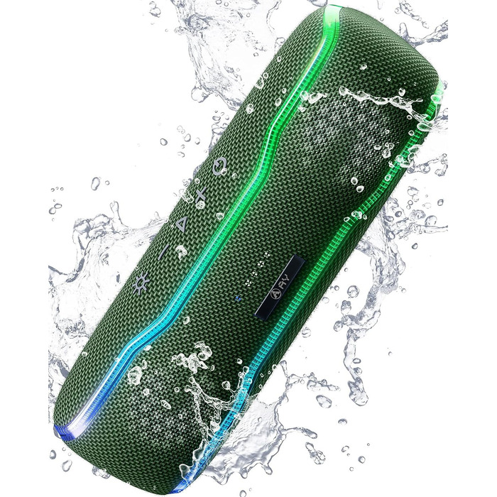Bluetooth колонка AY IPX7 водонепроникна, з підсвіткою та мікрофоном, 24 год роботи, темно-зелена