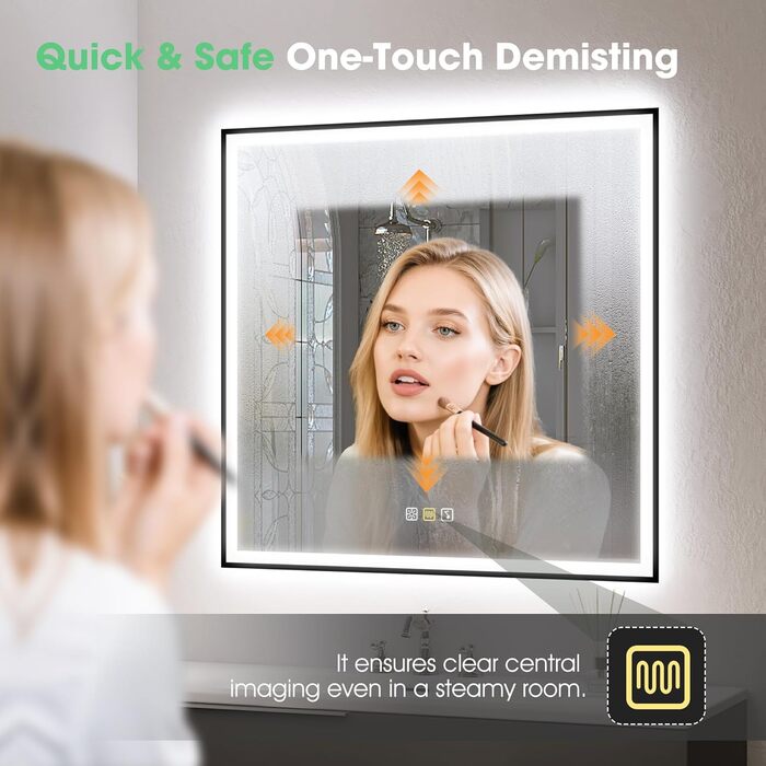 Дзеркало для ванної кімнати S'bagno з підсвічуванням 100x70 см, 5x збільшення, LED, рамка з алюмінію, протитуманне покриття, 3 кольори, диммування, функція пам'яті, HD загартоване скло, IP44, водонепроникність