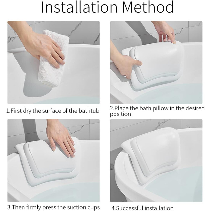 Lonkenn Bathtub Pillow, Ergonomic Bath Pillow, Stylish PU Bath Pillow with Suction Cups, Waterproof Bathtub Cushion, High-Quality Non-Slip Bath Pillow, Bathroom Accessories, for Bathtub, Spa White