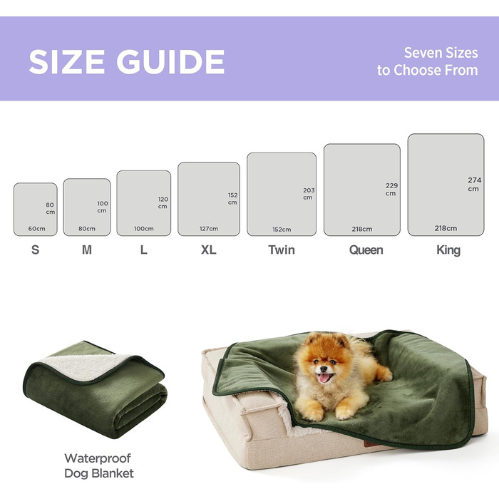 Водонепроникний коврик для собак Lesure, великий розмір 100x120 см, для активного відпочинку, з Sherpa Fleece, для собак та котів, миючий, захист дивану, оливковий