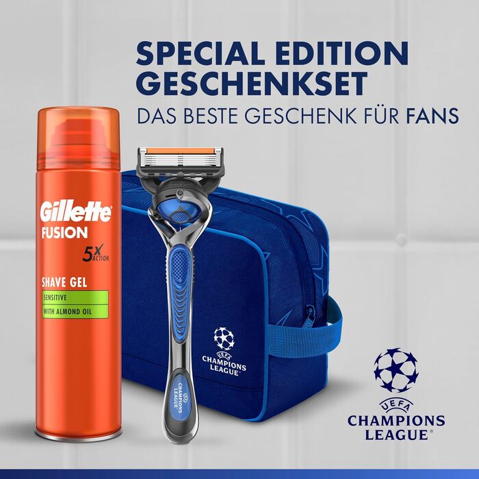 Подарунковий набір для гоління Gillette Fusion 5 ProGlide для чоловіків, металевий корпус, синій/чорний