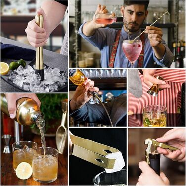 Набір шейкер для коктейлів Esmula 750 мл, 12 предметів, нержавіюча сталь, професійний барменський набір, стильний барний інструмент для дому, з рецептами коктейлів (Золотий)