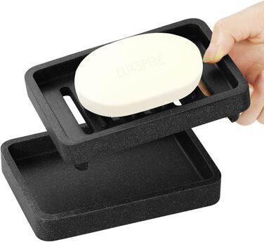 Підставка для мила Luxspire з двошаровим покриттям, чорний колір, з текстурою гальки, швидковисихаюча, для кухні, ванної кімнати, душу