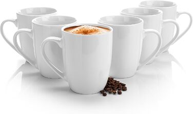 Набір кавових чашок BigDean 6 шт. 300 мл з якісного фарфору, білі, з ручкою, для розмальовування, стійкі до подряпин та ударів, придатні для миття в посудомийній машині
