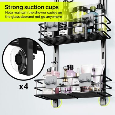 Регульована поличка для душу Orimade, сіра, 5 ярусів, з гачками, для зберігання в ванній кімнаті, з мильницею, на присосці, для ванної кімнати