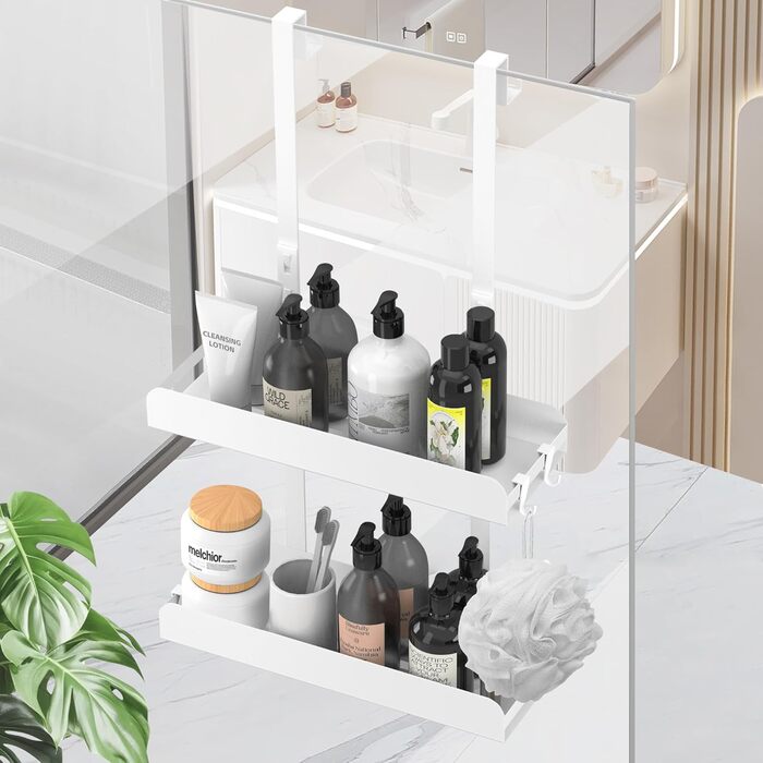 Поличка для душу MEIJO без свердління, органайзер для ванної кімнати з 4 гачками, білий