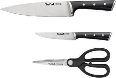 Набір ножів Tefal Ice Force 3 шт: Шеф-ніж 20 см, Сантоку 18 см, Універсальний ніж 11 см, нержавіюча сталь, чорний, K232S3