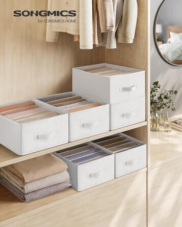 SONGMICS Closet Organizer 6-Piece Set, Storage Box with 6 Compartments, Drawer Organization System, Foldable Storage Boxes, 42 x 30 x 17 cm, for Pants, Clothes, RUS009G03 (Cloud White)