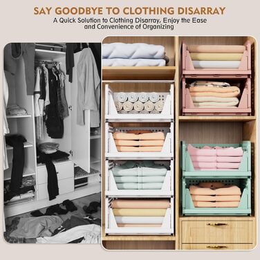 SNSLXH 5 Pack Stackable Closet Shelf Organizer, Multifunctional & Foldable Closet Organizer for Bathroom Kitchen Closet Storage, Space-Saving Closet Drawer Storage Box, White (8pack White)