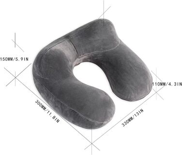 Надувна подушка для подорожей з м'якого велюру - підтримка шиї для авто, літака, поїзда, офісу. Сіра, з сумкою.