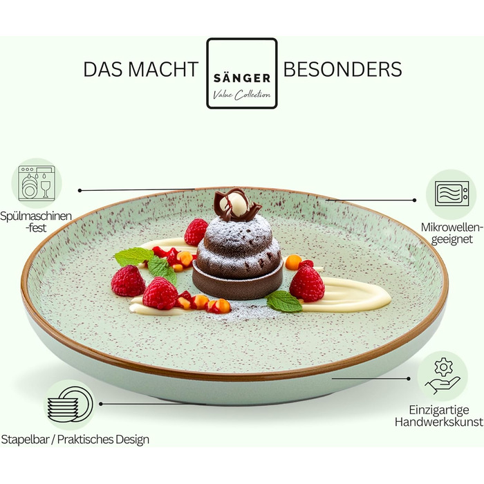 Набір десертних тарілок Sänger Rio Minze (4 шт.) з кераміки, м'ятного кольору | VALUE COLLECTION