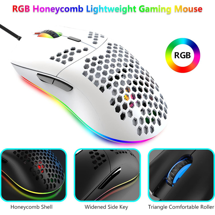 Ігровий комплект клавіатури та миші RGB, 68 клавіш, Red Switch, 60% механічна клавіатура, миша 6400DPI, USB-кабель, сумісна з Windows, Mac, PS4, білий колір