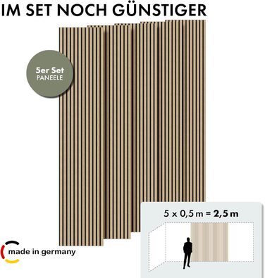Акустичні панелі Momento Holz, 240x50 см, дуб натуральний, Made in Germany - для декору та звукоізоляції стін