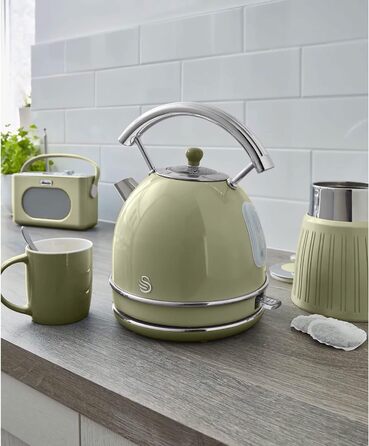Swan Retro Electric Kettle - 1.8L, Vintage Design, Automatic Shut-Off, Cordless, BPA-Free Stainless Steel, 3000W, Green
