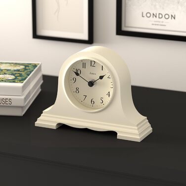 JONES CLOCKS® Speakeasy Desk Clock | Classic Napoleon Hat Design | | Contemporary classic style for desk, table, shelf or bedside table (Light Cream)