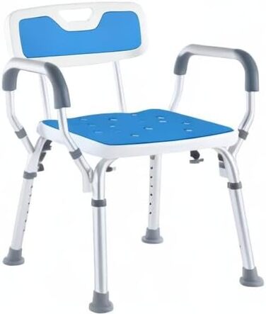 Safe Age® Shower Stool with Removable Backrest and Armrests - Non-Slip - Height Adjustable - Shower Stool for Seniors