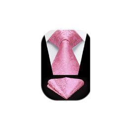 Краватка для чоловіків HISDERN на весілля з хустинкою, візерунок Paisley, формальна класична краватка та хустинка для чоловіків (N-Рожевий)