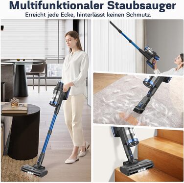 Бездротовий пилосос Nigecue 550W з акумулятором, 45000Pa, 60 хвилин роботи, Smart-дисплеєм, антизаплутувальною щіткою та контейнером 1.5L. Ідеально підходить для твердих підлог, килимів та видалення шерсті тварин.