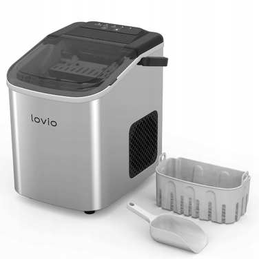 Льодогенератор Lovio сріблястий, 112 Вт, 10 кг/24 год, регулювання розміру льоду