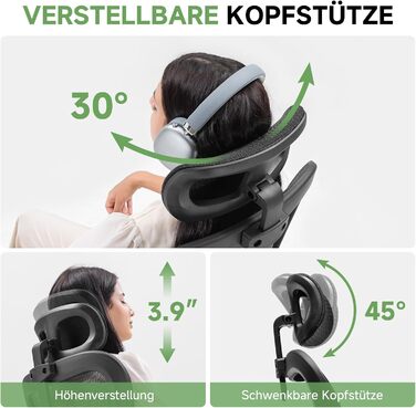 Офісний крісло GTPLAYER Ergonomic з регульованою підголівником, підлокітниками та поперековою підтримкою, функція гойдання, сітка, чорний, 150 кг