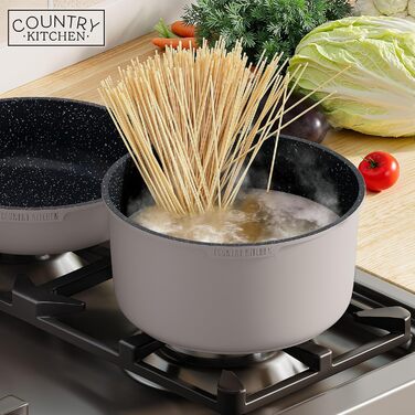 Набір посуду Country Kitchen 13 предметів: каструлі та сковорідки з антипригарним покриттям, знімний ручка, для кухні, кемпінгу, духовки (сірий)