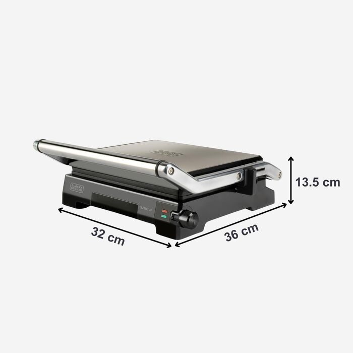 Електричний гриль та контактний гриль Black+Decker BXGR2200E 2-в-1, 2200W, 29x23 см, LCD-дисплей, регулювання температури та часу