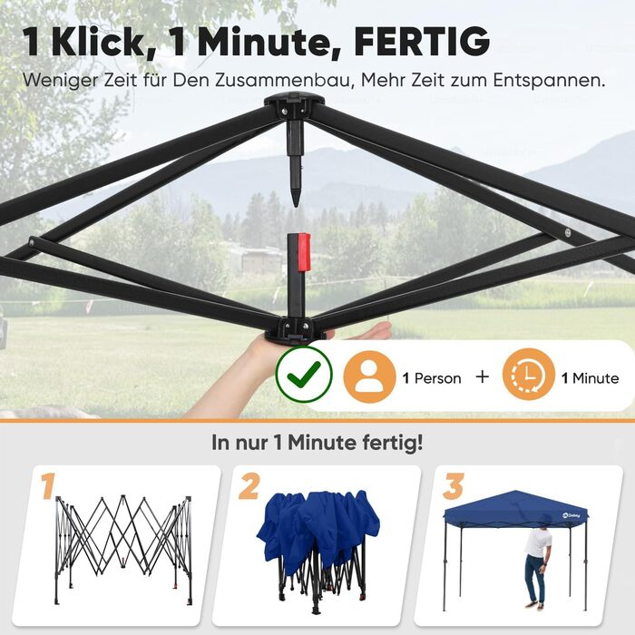 Sekey One-Touch Pop Up Pavilion 3x3 Waterproof Stable Winter-Proof, Folding Pavilion 3x3m with Thickened Tubes, Party Tent Pavilion Folding for Camping Festival Party, (Navy, with Side Walls)