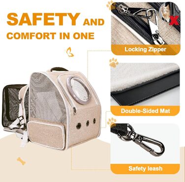 Рюкзак-переноска для котів та собак PENCCOR, розширюваний, для подорожей, дихаючий, великі коти, маленькі собаки, бежевий