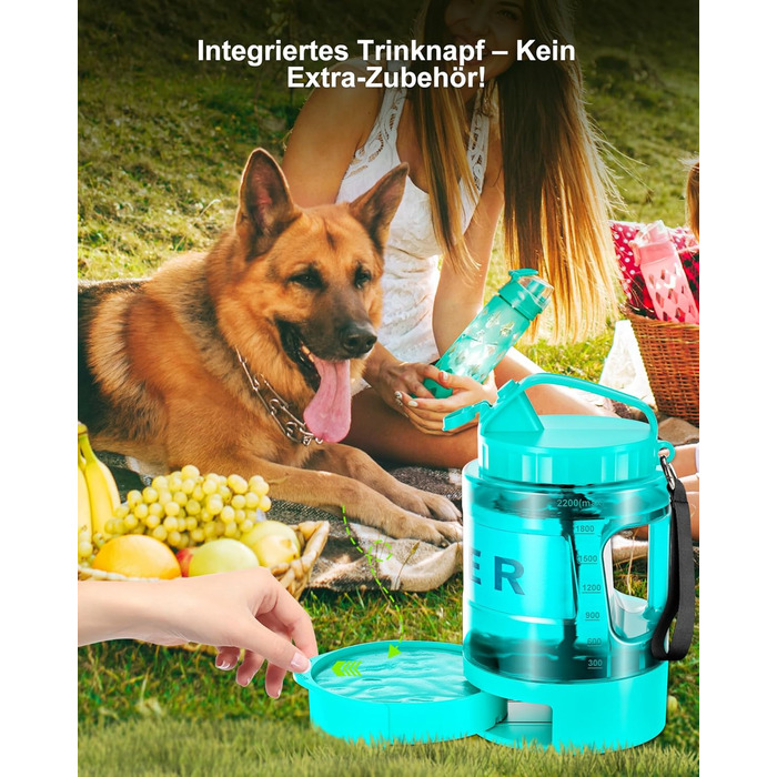 Поїлка для собак Lesotc 2200 мл, велика, для подорожей та кемпінгу (м'ятний)