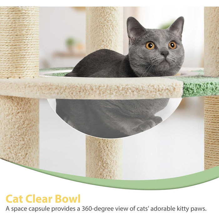 Yaheetech Cat Tree, Ocean Design Cat Tree, Cat Scratching Post, with Platform Space Capsule Sisal Posts, Stable Cat Climbing Tree, (Green/Beige)