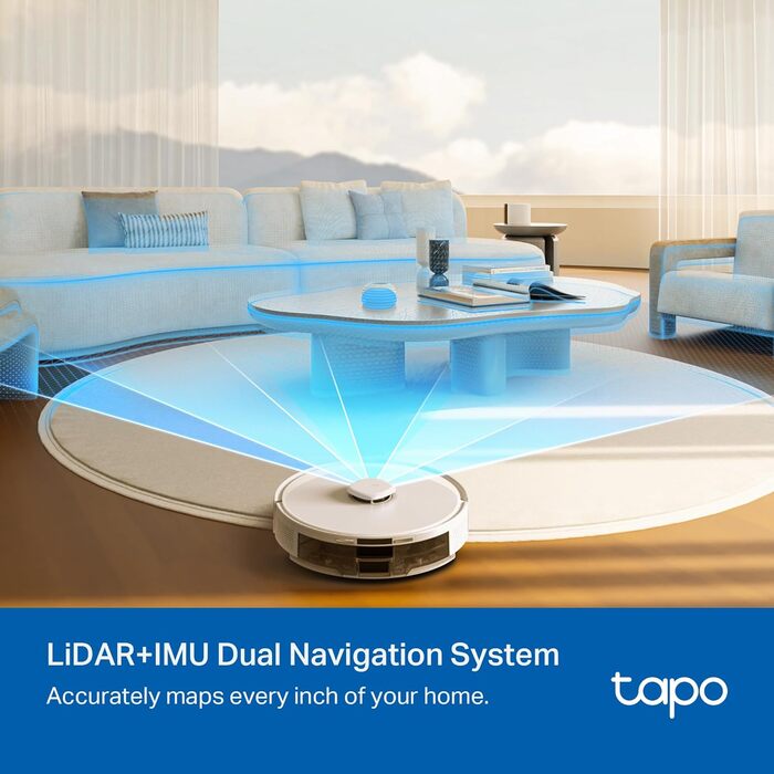 Робот-пилосос Tapo RV30 Max Plus з функцією миття та автоматичною станцією самостійного очищення, 5300Pa, LiDAR+IMU, голосове керування Alexa & Google Assistant, білий