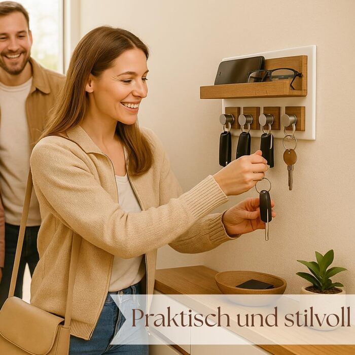 Сучасне ключниця Alakay з полицею - блискуче дерев'яне ключниця для стильного зберігання ключів, підставка для ключів. Ідеально підходить для дому або офісу, практична та елегантна (білий)