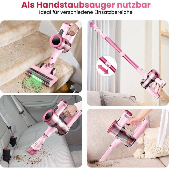 Бездротовий пилосос Dzaki 50000Pa з акумулятором, дисплеєм, функцією паркування та насадкою Anti-Tangle для килимів, твердих поверхонь, шерсті тварин та авто (помаранчево-рожевий)