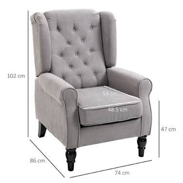 HOMCOM Armchair with High Backrest, Weight Capacity up to 160kg, Single Armchair for Living Room, Comfortable Wingback Chair, Grey