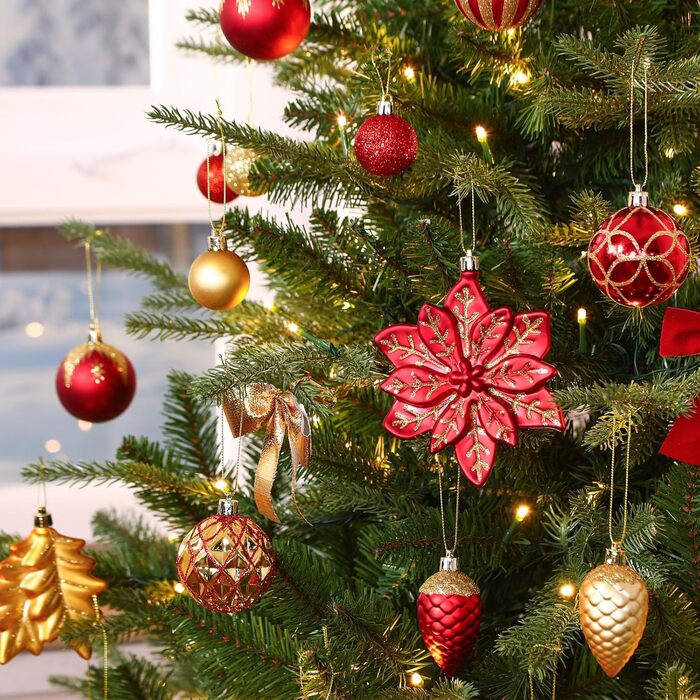 Набір прикрас для ялинки Shareconn: 106 шт., 24 кольори, міцні ялинкові кулі, декор для ялинки, свята, весілля (рубіново-червоний та золотий)