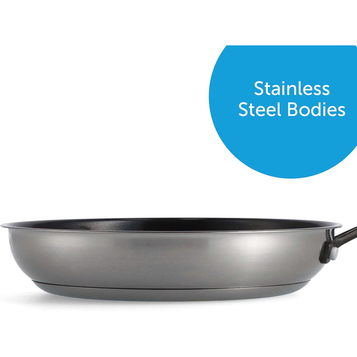 Набір посуду BK Ceramic Black з нержавіючої сталі, 7 предметів: сковорода, каструля, сотейник, індукція, безпечна керамічна антипригарна поверхня без PFAS, чорний (24 см, сковорода)