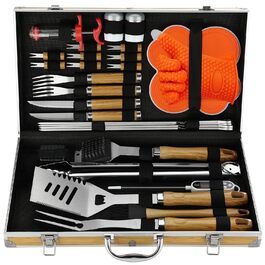 Набір аксесуарів для гриля з нержавіючої сталі 30 шт. - Професійний, довговічний набір у кейсі - Різноманітні комплекти для гриля - Аксесуари для гриля для чоловіків та жінок, подарунок