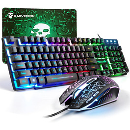 Ігровий набір клавіатури, навушників та миші: клавіатура 104 клавіші з підсвічуванням Rainbow, миша 2400DPI, навушники 7.1 Surround Sound RGB, мишка під клавіатуру, сумісний з PS4, Xbox (потрібен адаптер), білий/чорний