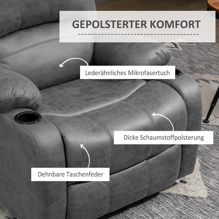 HOMCOM Electric Recliner Chair with Rocking and Reclining Function, TV Recliner with Reclining Function, Cup Holder, Grey